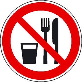 Verbotsschild Essen und Trinken verboten