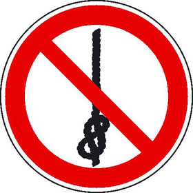 Verbotsschild auf Bogen Knoten von Seilen verboten