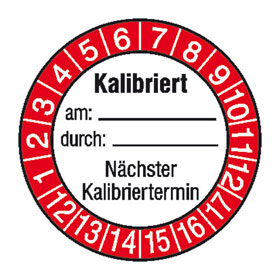 Pr�fplaketten - Kalibriert am: durch: N�chster Kalibriertermin, wei�/rot/schwarz