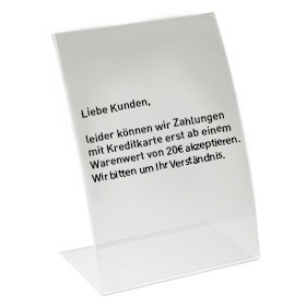 Durchsichtiger Werbeaufsteller aus Acryl
