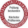 Prüfplaketten Prüfung bestanden / Nächster Prüftermin weiß / rot / schwarz