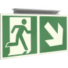 Fahnenschild Fluchtwege langnachleuchtend Notausgang rechts abwärts mit Zusatzzeichen