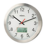 Peweta Funkwanduhr Aluminiumgehäuse 30 cm arabische Zahlen, LCD-Display mit Wetteranzeige und Thermo-/Hygrometer