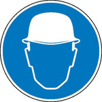 Gebotsschild auf Bogen Schutzhelm benutzen