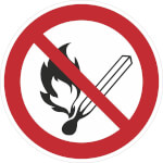 Verbotsschild Keine offene Flamme, Feuer, offene Zündquelle und Rauchen verboten