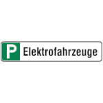 Parkplatzschild Symbol: P, Text: Elektrofahrzeuge