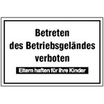 Hinweisschild - Betriebskennzeichnung Betreten des Betriebsgeländes verboten