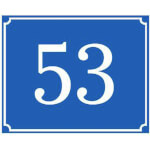 Nostalgie-Linie Hausnummernschild, blau/weiß, mit Antiqua-Rand