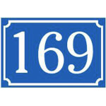 Nostalgie-Hausnummernschild mit Antiqua-Rand, blau/weiß