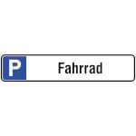 Parkplatzschild Symbol: P, Text: Fahrrad
