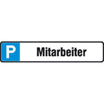 Parkplatzschild Symbol: P, Text: Mitarbeiter
