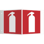 Brandschutzschild - nachleuchtend als Winkelschild, Symbol: Feuerlöscher (International)