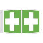 Rettungsschild - nachleuchtend Winkelschild, Symbol: Erste Hilfe
