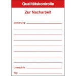 Qualitätskennzeichnungsetiketten Text: Qualitätskontrolle - Zur Nacharbeit -