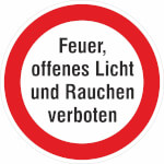 Hinweisschild zur Betriebskennzeichnung Feuer, offenes Licht und Rauchen verboten