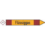 Rohrleitungspfeil rechtsweisend mit GHS-Symbol Flüssiggas