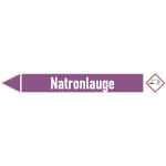 Rohrleitungspfeil linksweisend mit GHS-Symbol Natronlauge
