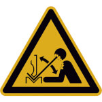 Warnschild Warnung vor hochschnellendem Werkstück in einer Presse
