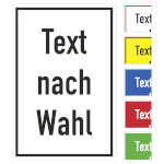 Folienschild, mit Text nach Wahl Grundfarbe weiß, Schrift schwarz,