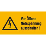 Warn-Kombischild auf Bogen Vor Öffnen Netzspannung ausschalten