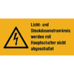 Warn-Kombischild auf Bogen Licht- und Steckdosenstromkreis werden mit