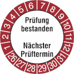 Prüfplakette Prüfung bestanden/Nächster Prüftermin weiß/rot/schwarz