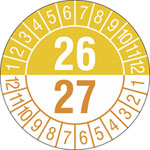 Prüfplakette Jahresplakette mit Prüfzeitraum 1 Jahr in Jahresfarbe