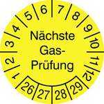Prüfplakette Nächste Gas-Prüfung gelb/schwarz