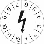 Prüfplakette Symbol: schwarzer Blitz weiß/schwarz