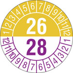 Prüfplakette Jahresplakette mit Prüfzeitraum 2 Jahre in Jahresfarbe