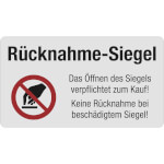 Rücknamesiegel das Öffnen des Siegels verpflichtet zum Kauf