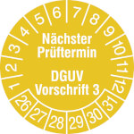 Prüfplakette Nächster Prüftermin DGUV Vorschrift 3 in Jahresfarbe