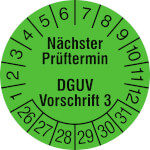 Prüfplakette Nächster Prüftermin DGUV Vorschrift 3 Farbe: leuchtgrün