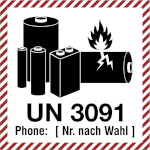 Verpackungsetikett UN 3091 für Lithium-Metall-Batterien mit oder in Ausrüstungen verpackt