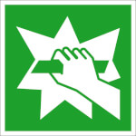 Rettungsschild - nachleuchtend Notausgangsrichtung, die nach Zerschlagen einer Scheibe zu erreichen ist