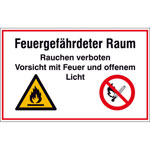 Hinweisschild für feuer- und explosionsgefährdete Stoffe Feuergefährdeter Raum