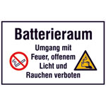 Hinweisschild für feuer- und explosionsgefährdete Stoffe Batterieraum
