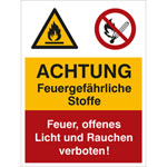 Warn- Verbots- Kombischild Achtung Feuergefährliche Stoffe