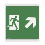 Piktogrammscheibe für Cube Lux Rettungszeichenwürfel Notausgang rechts mit Zusatzzeichen: Richtungsangabe rechts aufwärts