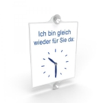 Ladentürschild mit verstellbarer Uhranzeige Ladentürschild mit verstellbarer Uhranzeige