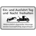 Hinweisschild für Gewerbe und Privat Ein- und Ausfahrt Tag und Nacht freihalten - Edelstahloptik