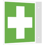 Rettungsschild - nachleuchtend als Fahnenschild, Symbol: Erste Hilfe