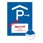 Individuell gefertigtes Parkplatzschild mit Logo Aluminium 2,0 mm weiß, Ecken rund, ohne Bohrung