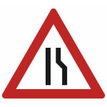 Verkehrsschild nach StVO - Nr. 121-10 Einseitig rechts verengte Fahrbahn