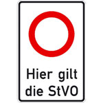 Verkehrsschild Hier gilt die StVO mit Angabe der km/h nach Wahl