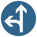 Verkehrsschild nach StVO - Nr. 214-10 Vorgeschriebene Fahrtrichtung geradeaus und links