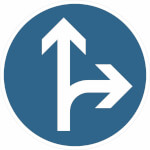 Verkehrsschild nach StVO - Nr. 214-20 Vorgeschriebene Fahrtrichtung geradeaus und rechts