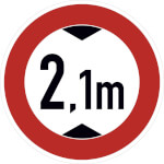 Verkehrsschild Verbot für Fahrzeuge über 2,1 m Höhe VZ: 265-2,1
