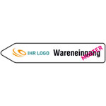 Individuell gefertigter Wegweiser (linksweisend) Aluminium-Verbundplatte, 3,0 mm weiß, Ecken rund, ohne Bohrung