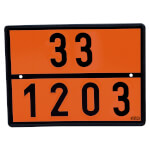 SafetyMarking Gefahrguttafel ADR/GGVS Gefahrennummer: 33/UN 1203: Gasöl, Benzin oder Ottokraftstoff